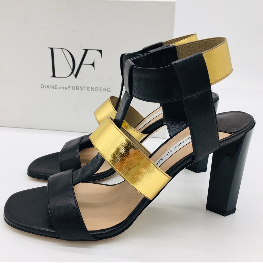 Diane Von Furstenberg Black and Gold Heels